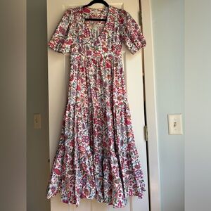Boden Size 2 Puff Sleeve Tiered Midi Dress